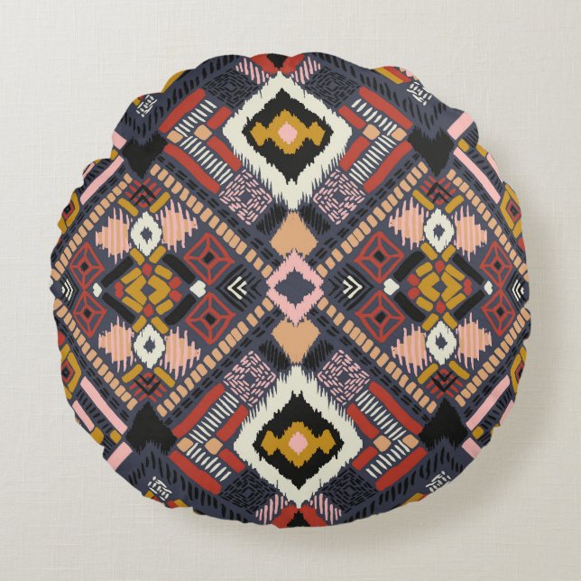 Cojín Redondo Patrón azteca de Chevron africano tribal (Anverso)
