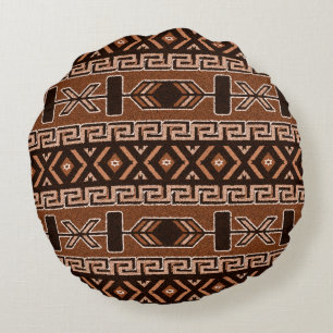 Cojín Redondo Patrón Azteca Marrón Y Negro Diseño Sudoeste