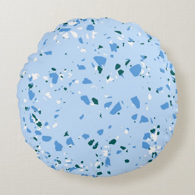 Cojín Redondo Patrón azul de Terrazo (Anverso)