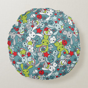 Cojín Redondo patrón azul kawaii