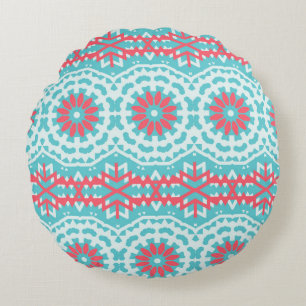 Cojín Redondo Patrón bohemio de color étnico vintage en brillant