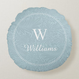 Cojín Redondo Patrón botánico azul personalizado