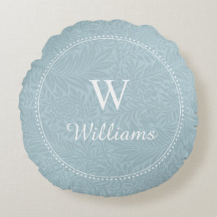 Cojín Redondo Patrón botánico azul personalizado