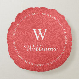 Cojín Redondo Patrón botánico rojo personalizado