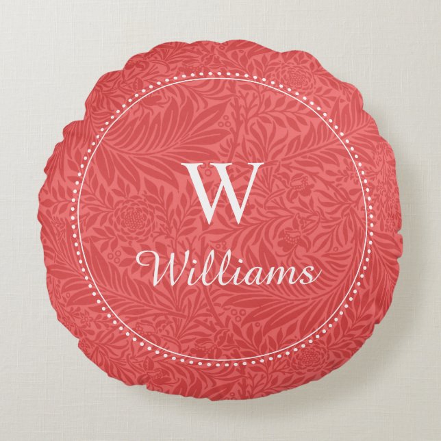 Cojín Redondo Patrón botánico rojo personalizado (Anverso)