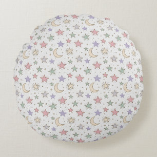 Cojín Redondo Patrón caprichoso de luna y estrellas