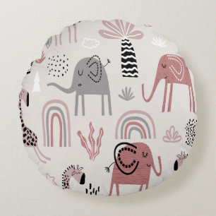Cojín Redondo patrón con elefantes lindos y gigantes