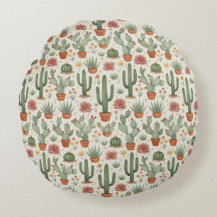 Cojín Redondo Patrón continuo de cactus del desierto suculento