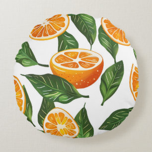 Cojín Redondo Patrón continuo de fruta botánica naranja cítrica