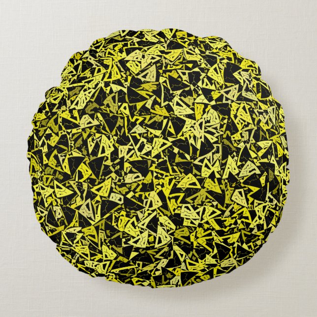 Cojín Redondo Patrón continuo de triángulo negro amarillo (Anverso)