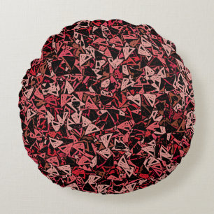 Cojín Redondo Patrón continuo de triángulo negro rojo rosa