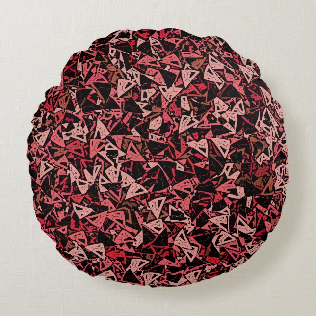 Cojín Redondo Patrón continuo de triángulo negro rojo rosa (Anverso)
