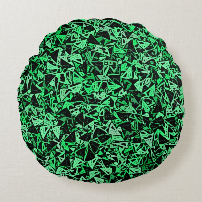 Cojín Redondo Patrón continuo de triángulo negro verde (Anverso)