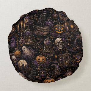Cojín Redondo Patrón continuo espeluznante de Halloween gótico v