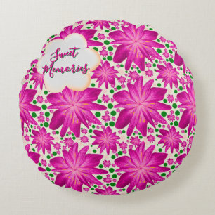 Cojín Redondo Patrón continuo floral rosa caliente personalizado