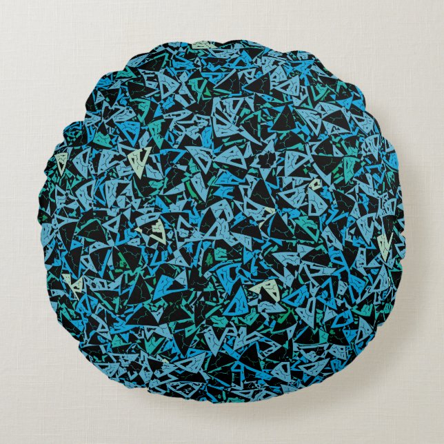 Cojín Redondo Patrón continuo triángulo negro verde azul (Anverso)