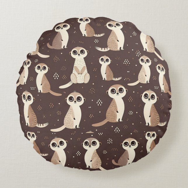 Cojín Redondo Patrón Cute Meerkat (Anverso)