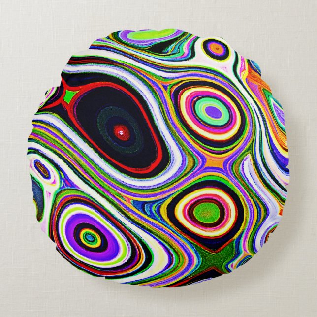Cojín Redondo Patrón de abstracción colorido y vivo (Anverso)