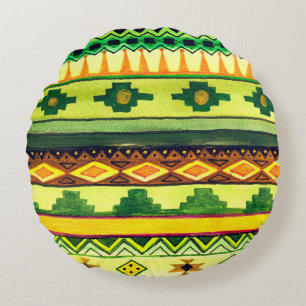 Cojín Redondo Patrón de acuarela africano.