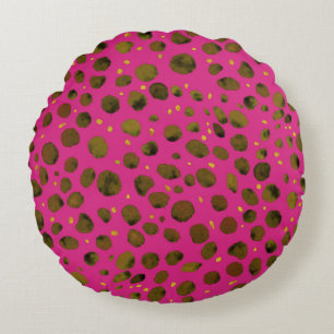 Cojín Redondo Patrón de acuarela con piel abstracta de chita.