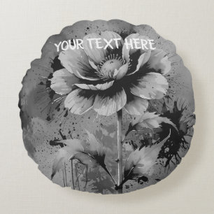 Cojín Redondo Patrón de acuarela de flores azules