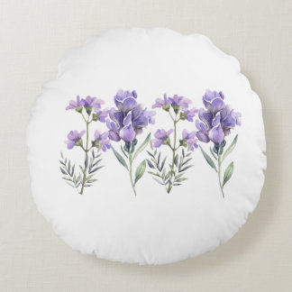 Cojín Redondo Patrón de acuarela de lavanda francés