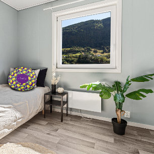 Cojín Redondo Patrón de acuarela limón púrpura simple