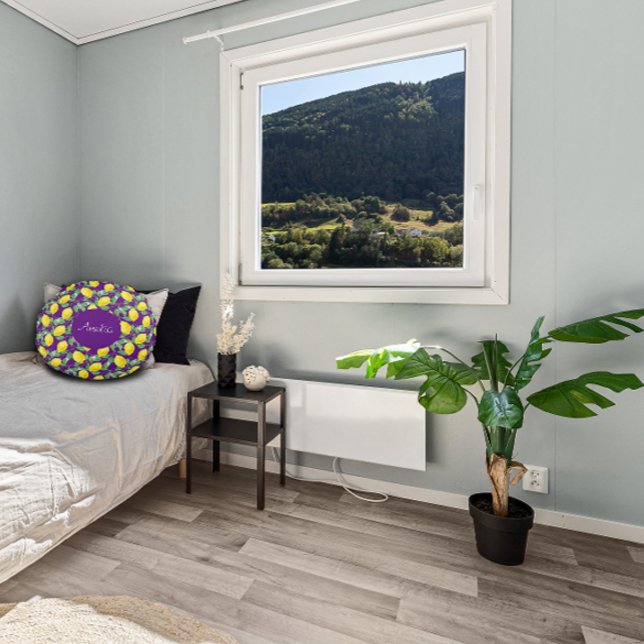 Cojín Redondo Patrón de acuarela limón púrpura simple (Subido por el creador)