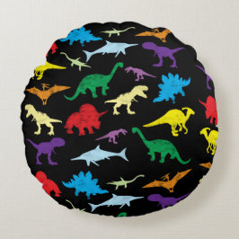 Cojín Redondo Patrón de Acuarela para Niños de Dinosaurios Color
