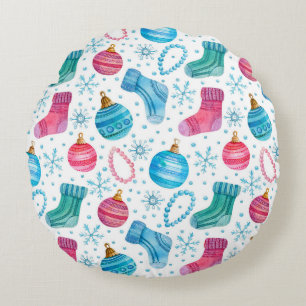 Cojín Redondo Patrón de acuarela sin fisuras con Navidad