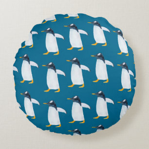 Cojín Redondo Patrón de acuarela sin foco con pingüino