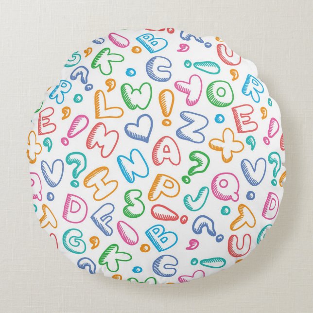 Cojín Redondo patrón de alfabeto (Anverso)