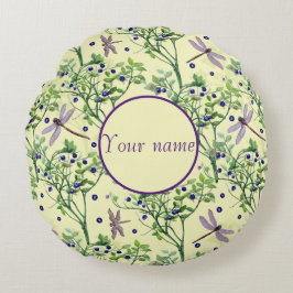 Cojín Redondo Patrón de arándano con libélulas