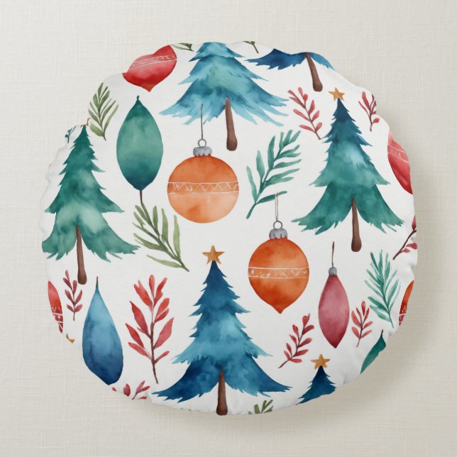 Cojín Redondo Patrón de árbol de Navidad (Anverso)