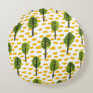 Cojín Redondo Patrón de árbol negro verde Naive