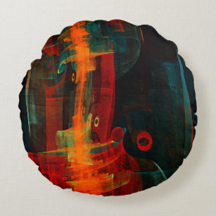 Cojín Redondo Patrón de arte abstracto moderno azul rojo naranja