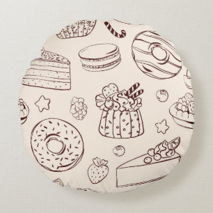 Cojín Redondo Patrón de arte de línea de Delicias de Panadería M