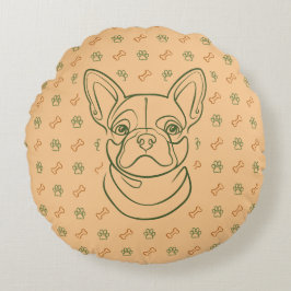 Cojín Redondo Patrón de arte de línea decorativa de Bulldog Fran