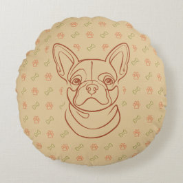 Cojín Redondo Patrón de Arte Decorativo de Línea de Bulldog Fran