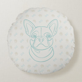 Cojín Redondo Patrón de Arte Decorativo de Línea de Bulldog Fran
