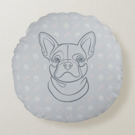 Cojín Redondo Patrón de Arte Decorativo de Línea de Bulldog Fran