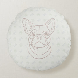 Cojín Redondo Patrón de Arte Decorativo de Línea de Bulldog Fran