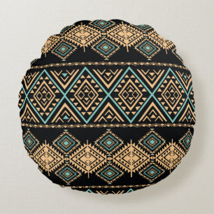 Cojín Redondo Patrón de arte tribal. Impresión geométrica étnica
