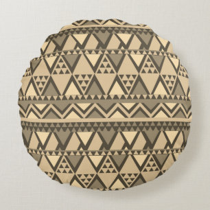 Cojín Redondo Patrón de arte tribal simple marrón