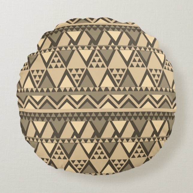 Cojín Redondo Patrón de arte tribal simple marrón (Anverso)