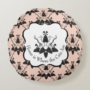 Cojín Redondo Patrón de aspecto de Damasco de Gatos y Catnip