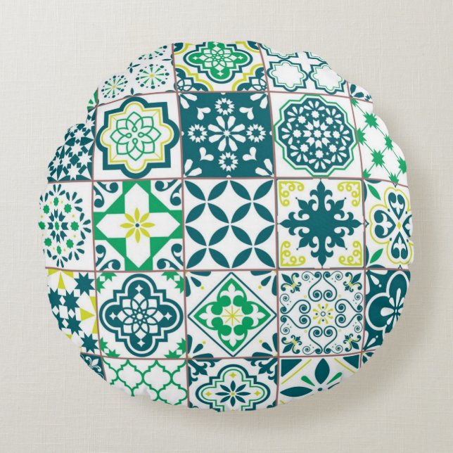 Cojín Redondo Patrón de azulejos de cerámica (Anverso)