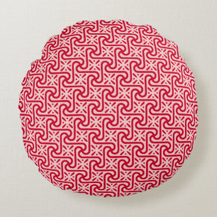 Cojín Redondo patrón de azulejos egipcios, rosa intenso y claro