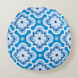 Cojín Redondo patrón de azulejos marroquíes - Azul y Blanco