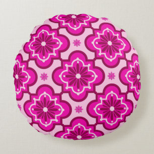 Cojín Redondo patrón de azulejos marroquíes - Rosa fucsia